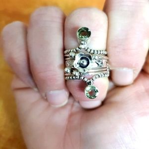 New Unique Green Amethyst Silver Spinner Ring.